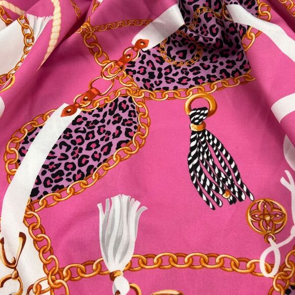 Chic Me Blouse XL Bold Chain Print Off Shoulder Vacation Party Silk Inspired Top - Picture 9 of 9